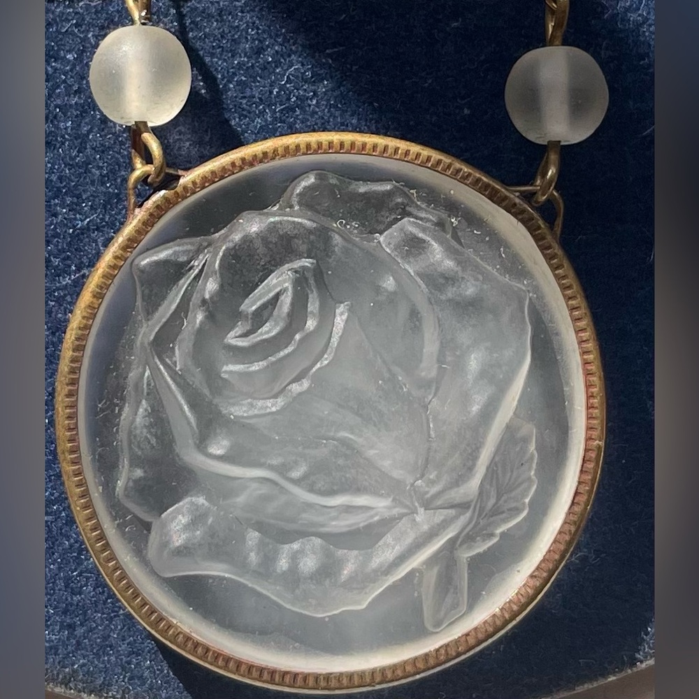 VTG Art Nouveau revival Pididdly Links glass rose necklace, 80s - Picture 2 of 8